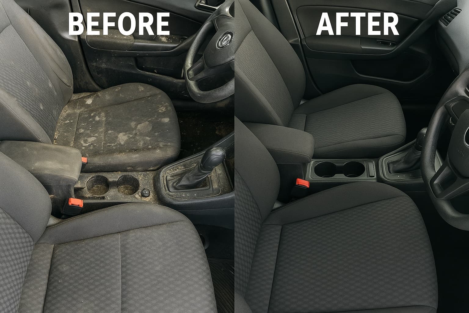 Clean shiny black car interior