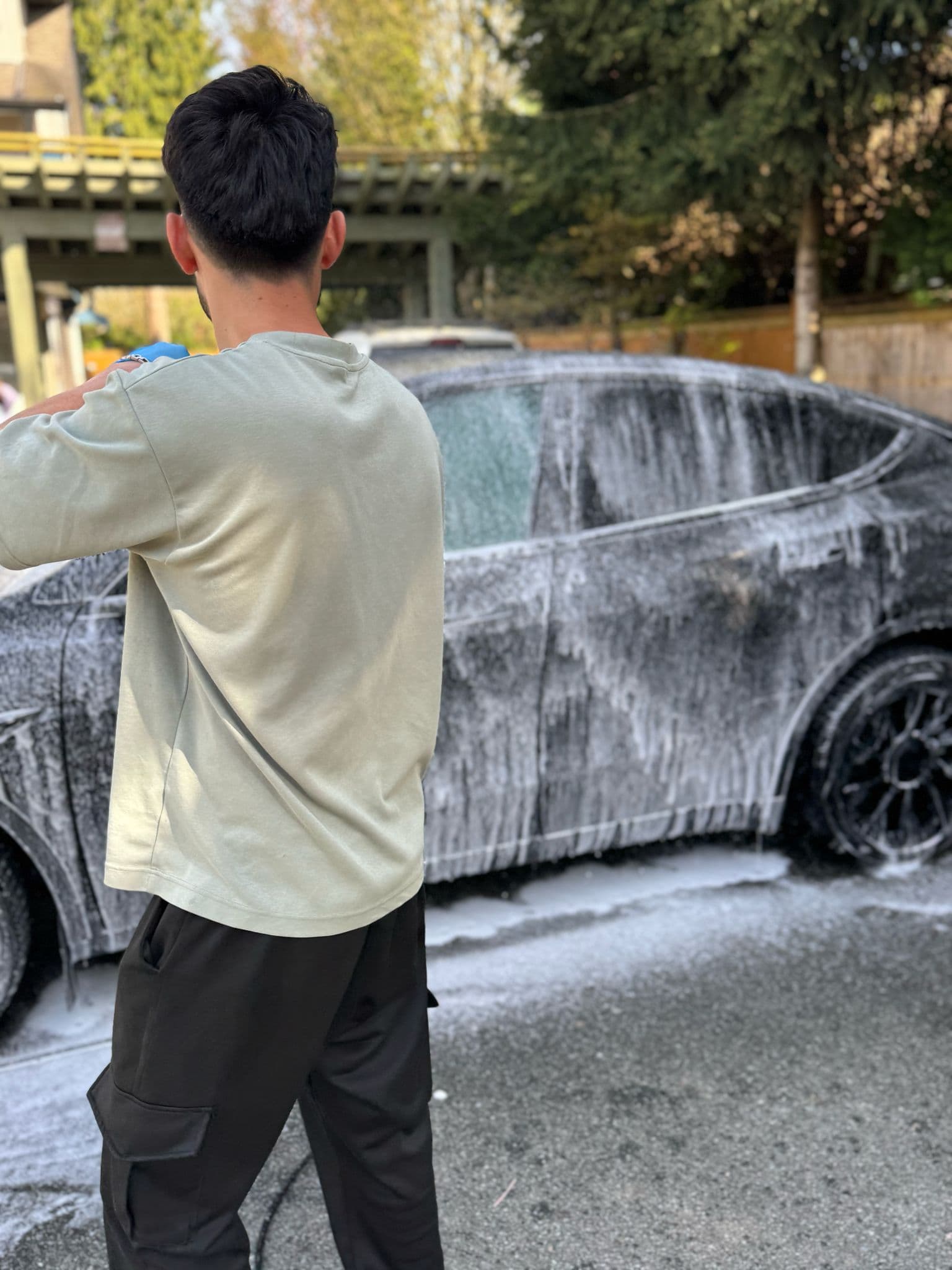 Car wash foam and water drops